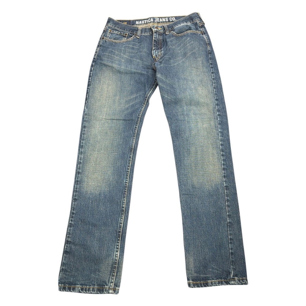 Nautica Jeans Co Mens 32x32 Slim Tapered Blue Denim Medium Wash Cotton Pants